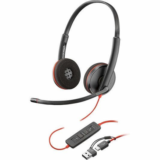 Poly Blackwire 3220 Stereo USB-C Headset + USB-C/A Adapter (Bulk)
