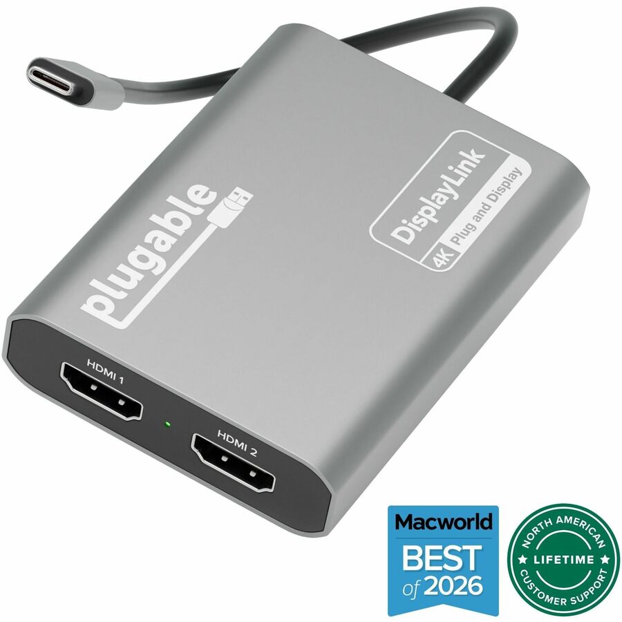 Plugable USB C to HDMI Adapter, Dual Monitor 4K 60Hz for Apple Mac M1/M2/M3/M4/M5/Neo