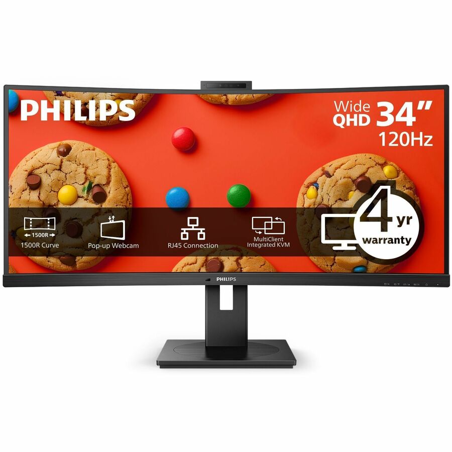 Philips Ultrawide 34B1U5600CH 34" Class Webcam UW-QHD Curved Screen LCD Monitor - 21:9 - Textured Black