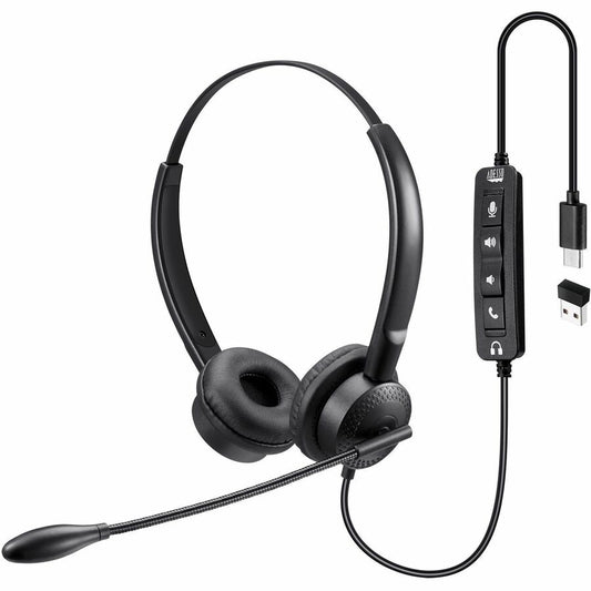 Adesso Headset with Push to talk, Volume +/-, Answer/End Call Controls