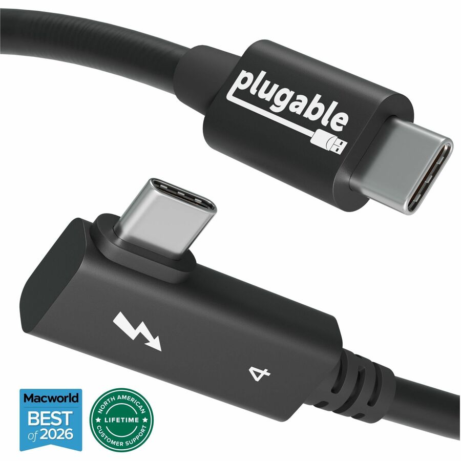 Plugable Thunderbolt 4 Cable Right Angle 40Gbps with 240W EPR Charging, 8K Display, Intel Certified