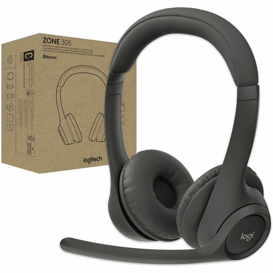 Logitech Zone 305 for Business, Wireless Bluetooth Headset With Microphone, for Google Meet, Google Voice, Zoom, Compatible With Windows, Mac, Chrome, Linux, iOS, iPadOS, Android, Black
