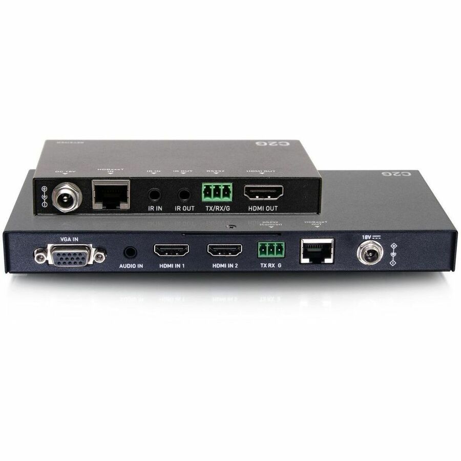 C2G Dual 4K HDMI&reg; HDBaseT + VGA, 3.5mm, and RS232 over Cat Switching Extender Box Transmitter to Ultra-Slim Box Receiver - 4K 60Hz