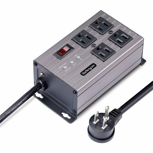 StarTech 4-Outlet Industrial Power Strip 125V/15A, EMI/RFI Isolation, Surge Prot., Mountable PDU, 8ft NEMA 5-15P Cord, UL Listed, TAA