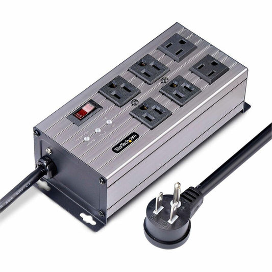 StarTech 6-Outlet Industrial Power Strip 125V/15A, EMI/RFI Isolation, Surge Prot., Mountable PDU, 8ft NEMA 5-15P Cord, UL Listed, TAA