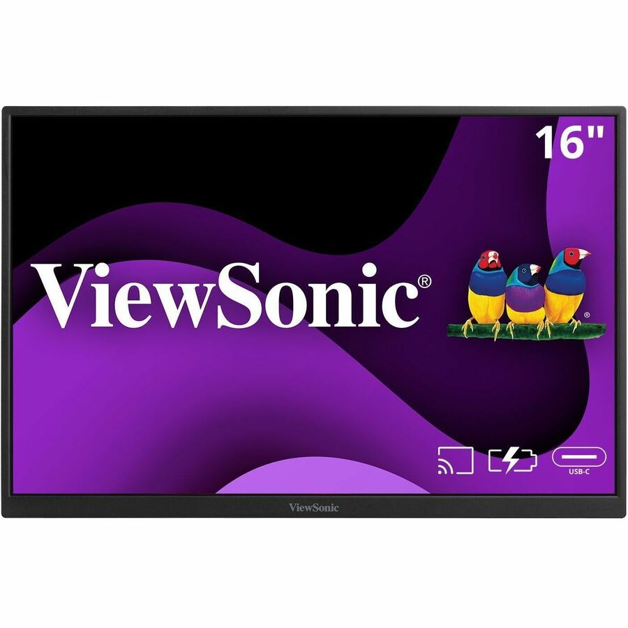 ViewSonic VG1656N 16 Inch 1200p Wireless Portable Monitor, IPS for Improved Workflows and Second Screen Productivity, Built-in Stand and Battery, 60W USB-C, and WiFi Dongle Inputs