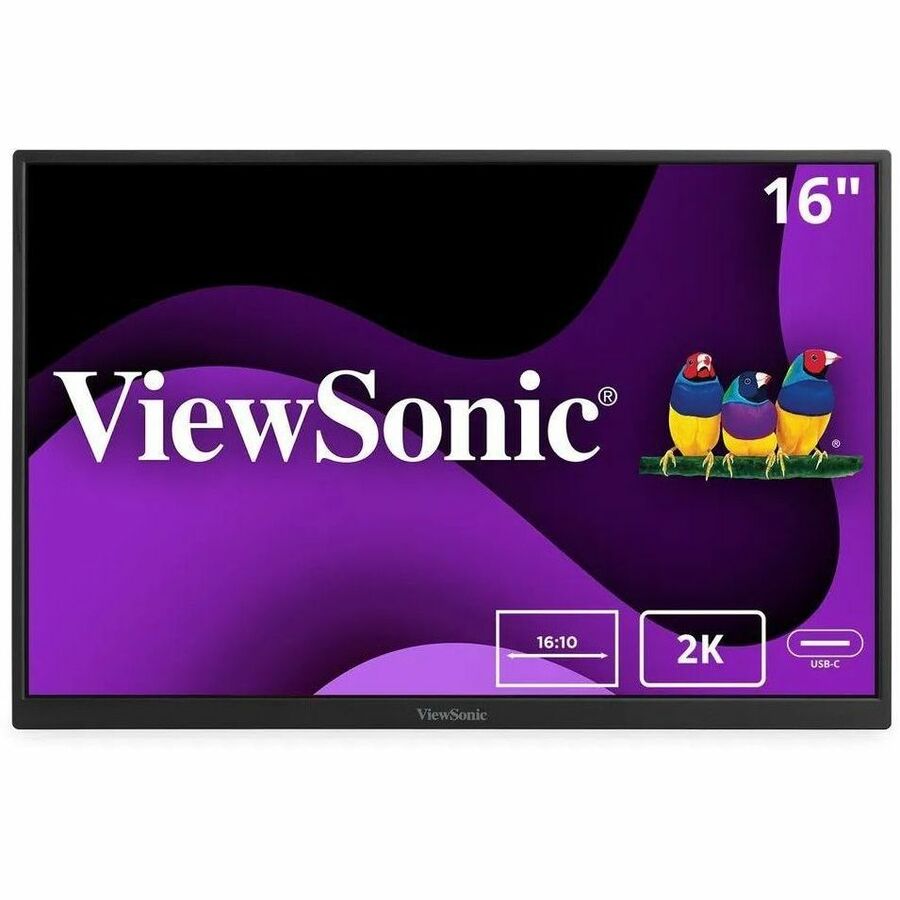 ViewSonic VG1656-2K 16 Inch 1600p Portable Monitor, WQXGA IPS for Improved Workflows and Second Screen Productivity, Built-in Stand, 65W USB-C, mini HDMI, and Smart Cover Inputs