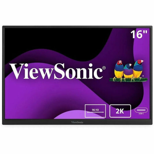 ViewSonic VG1656-2K 16 Inch 1600p Portable Monitor, WQXGA IPS for Improved Workflows and Second Screen Productivity, Built-in Stand, 65W USB-C, mini HDMI, and Smart Cover Inputs