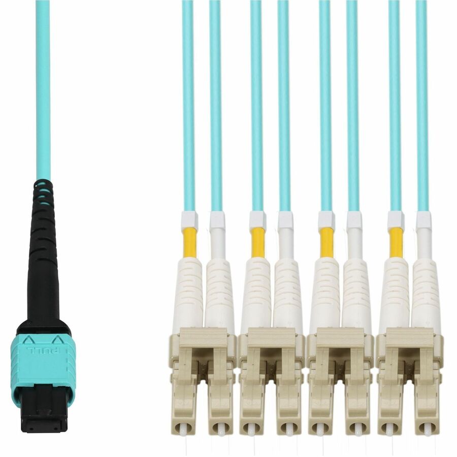 AddOn 3m MPO/UPC to 4xLC Duplex (8xLC)/UPC Aqua OM4 LSZH 8-Strand MMF (Multi Mode) Fiber Fanout Cable, 50/125
