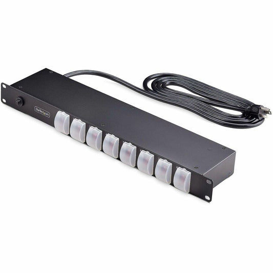 StarTech 8-Outlet Horizontal Rack Mount PDU, 1U Power Strip, On/Off Switches, 15A Circuit Breaker, 8ft/2.4m Cord, NEMA 5-15P/R, TAA