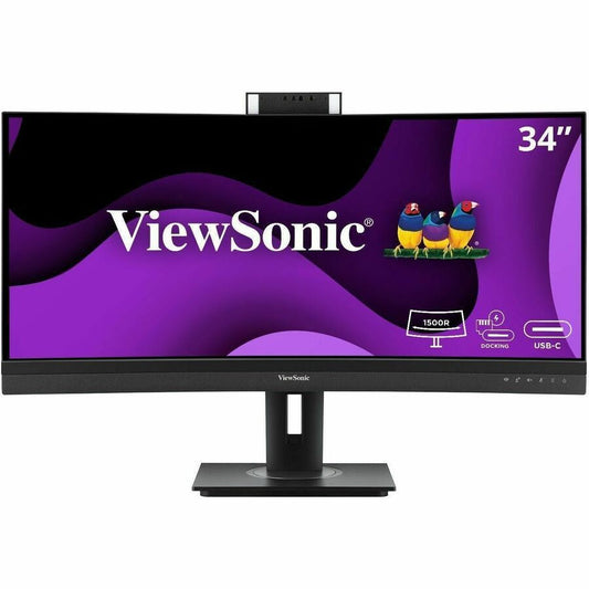 ViewSonic VG3457CV 34 Inch 1440p Ultrawide Docking Monitor, Curved IPS with Windows Hello IR Webcam Compatibility for Smooth Video Conferencing, Full Ergonomic Adjustability, 100W USB-C, and HDMI