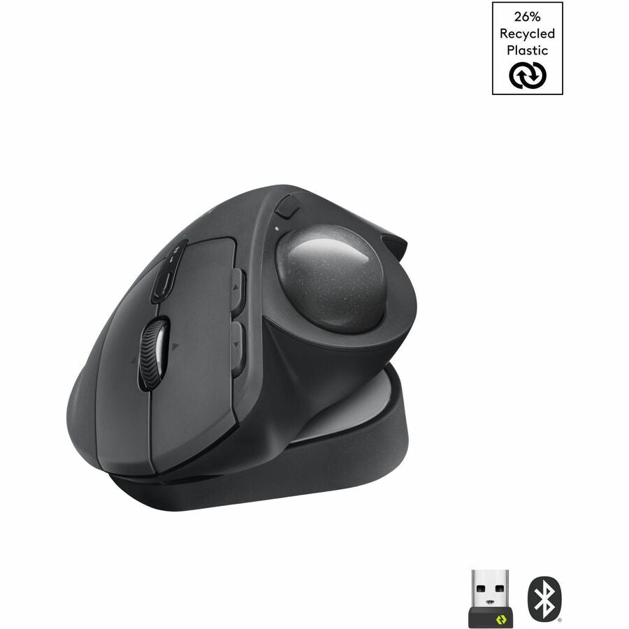 Logitech MX Ergo S Plus Advanced Wireless Trackball Mouse, USB-C Rechargeable Wireless Ergonomic Mouse With Bluetooth and Encrypted Dongle, 6 Programmable Buttons, for PC/Mac (Graphite)