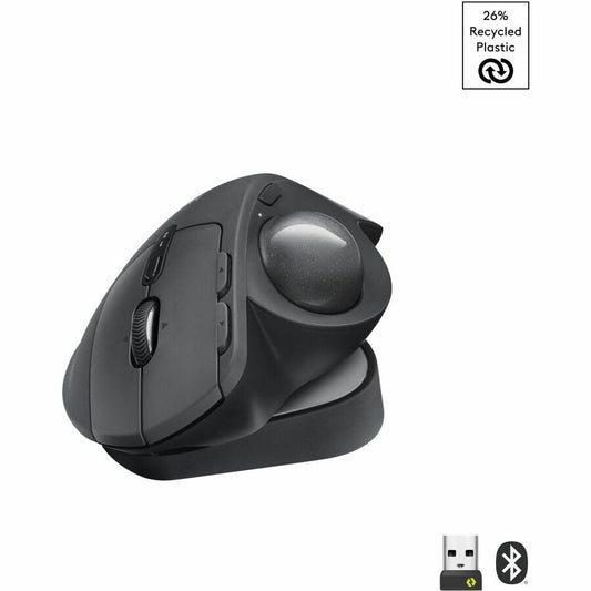Logitech MX Ergo S Plus Advanced Wireless Trackball Mouse, USB-C Rechargeable Wireless Ergonomic Mouse With Bluetooth and Encrypted Dongle, 6 Programmable Buttons, for PC/Mac (Graphite)