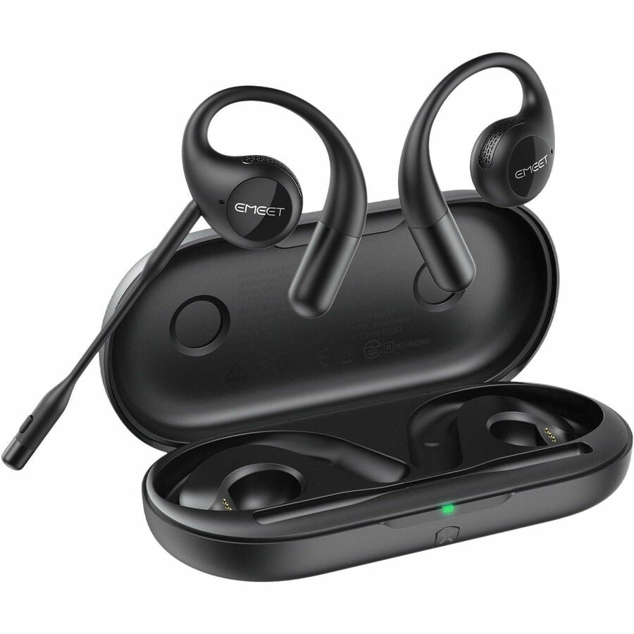 EMEET Airflow (Black) Open-Ear Headsets with Detachable Boompole and Uplink Noise Cancellation, Bluetooth 5.3, and Dongle Multipoint Pairing, Lightweight and Comfortable for long-term calling at office, home, and noisy places.