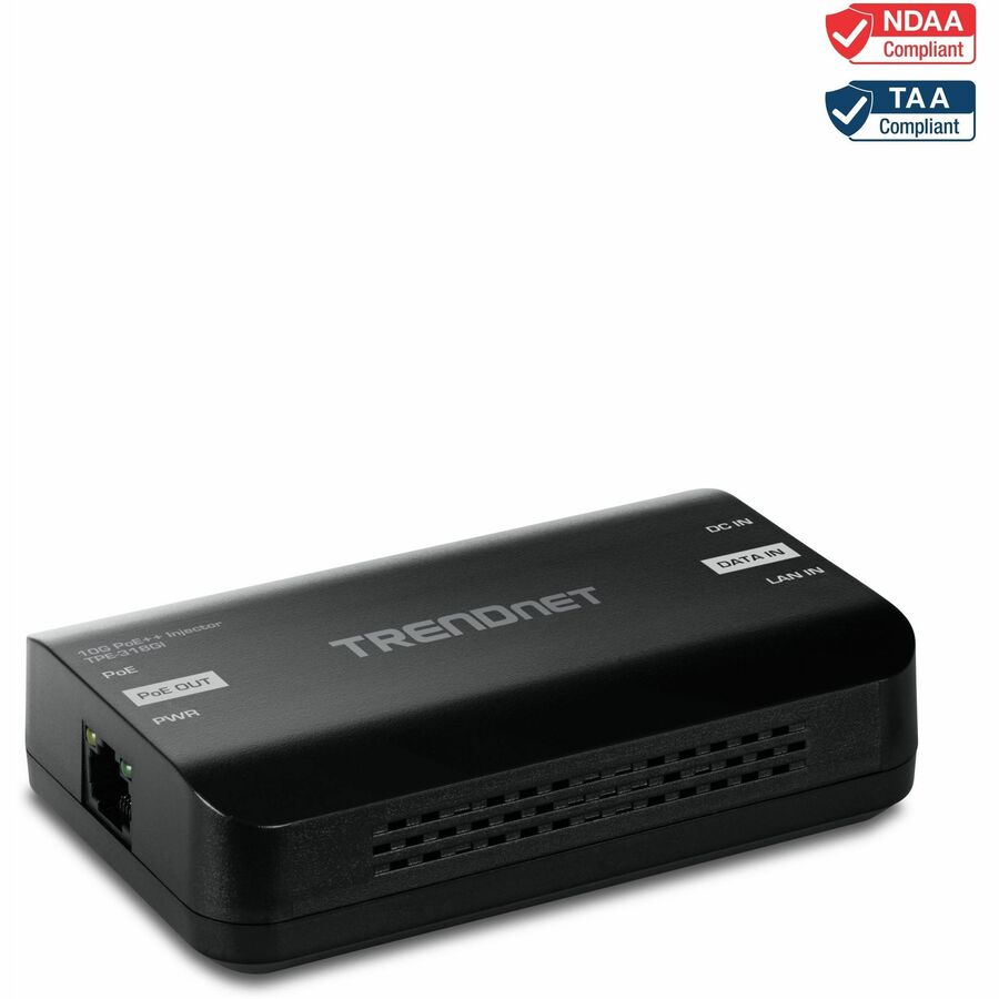 TRENDnet 10G PoE++ Injector, TPE-318GI, Converts a NonPoE Port to A PoE++ 10G Port, Supplies PoE (15.4W), PoE+ (30W), or PoE++ (90W)