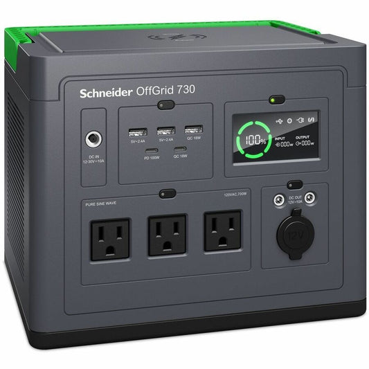 Schneider Electric Schneider OffGrid Portable Power Station 730, 700W, 120V, 738Wh Lithium-ion, LCD, 3 NEMA, Sinewave, 3 USB-A, 2 USB-C, Wireless Charger
