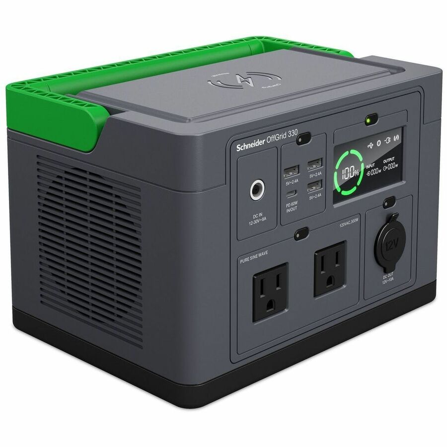 Schneider Electric Schneider OffGrid Portable Power Station 330, 120V, 332Wh Lithium-ion, LCD, 2 NEMA, Sinewave, 3 USB-A, 1 USB-C, Wireless Charger