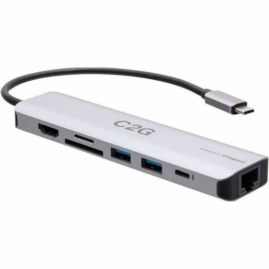 C2G USB-C&reg; to HDMI&reg;, USB-A, SD Card Reader, Ethernet, and USB-C&reg; Mini Docking Station - 4K 60Hz - Gray