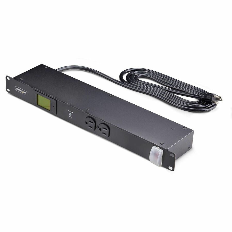 StarTech 12-Outlet Horizontal Rack Mount Metered PDU, 1U Server Power Strip w/Surge Protector, 125V/15A, 8ft (2.4m) Power Cord, TAA
