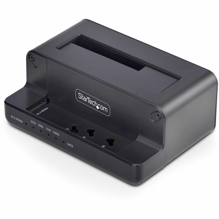 StarTech M.2 NVMe to 2.5/3.5" SATA Drive Duplicator, Dual Bay Standalone Cloner/Dock, Bidirectional NVMe to SATA/SATA to NVMe, TAA