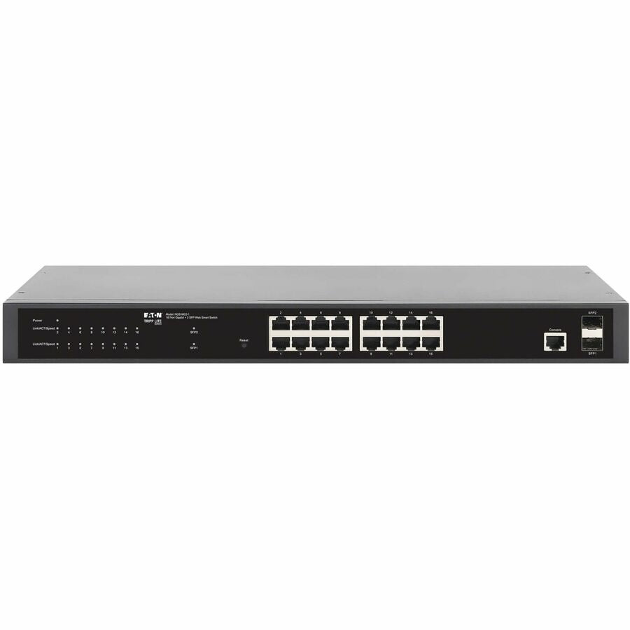 Eaton Tripp Lite series 16-Port Managed Gigabit Ethernet Switch - Layer 2, 1 Gbps, 2x GbE SFP Ports, 1U Rack/Desktop