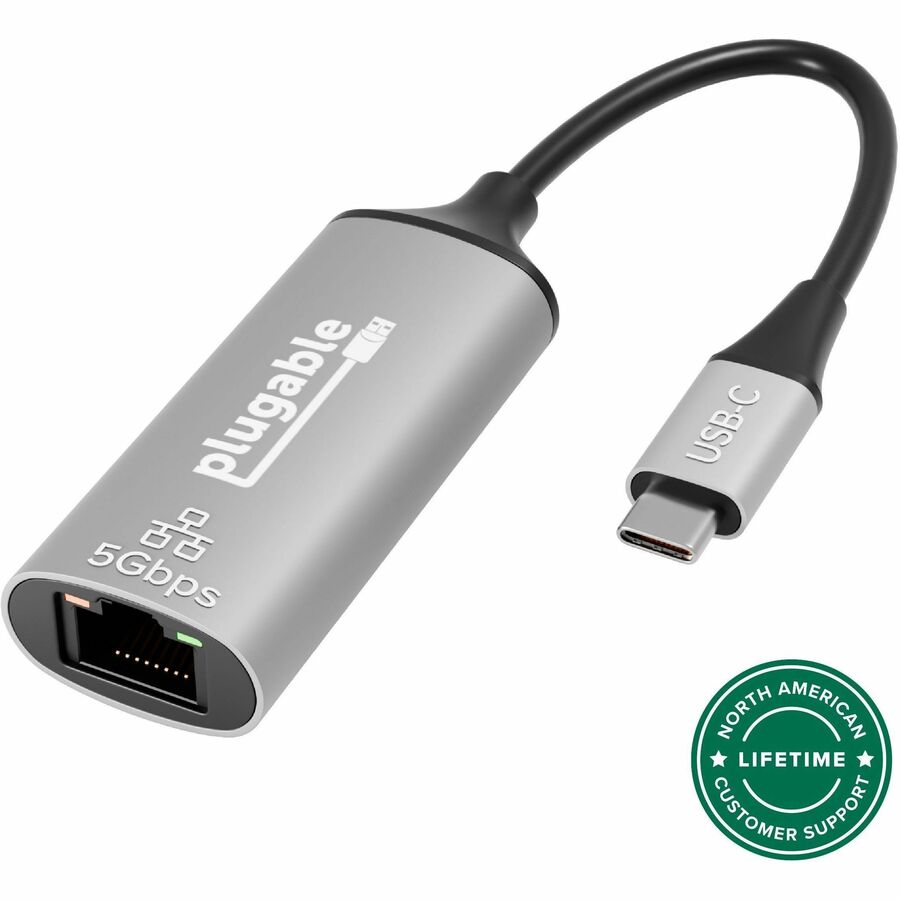Plugable 5Gbps USB-C Ethernet Adapter - 5000Mbps Wired Network for Windows, macOS, and ChromeOS Laptops and Desktops