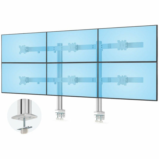 StarTech Six-Monitor Desk Mount with Crossbar, Up To 32-inch Computer Screens, Max 17.6lb (8kg) each, Dual Column, C-clamp/Grommet