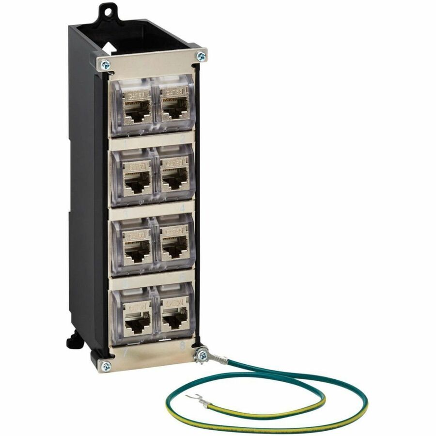 Eaton Tripp Lite Series 8-Port Metal Shielded DIN-Rail Mount Preloaded Keystone Patch Panel with Grounding, Black/Silver, TAA