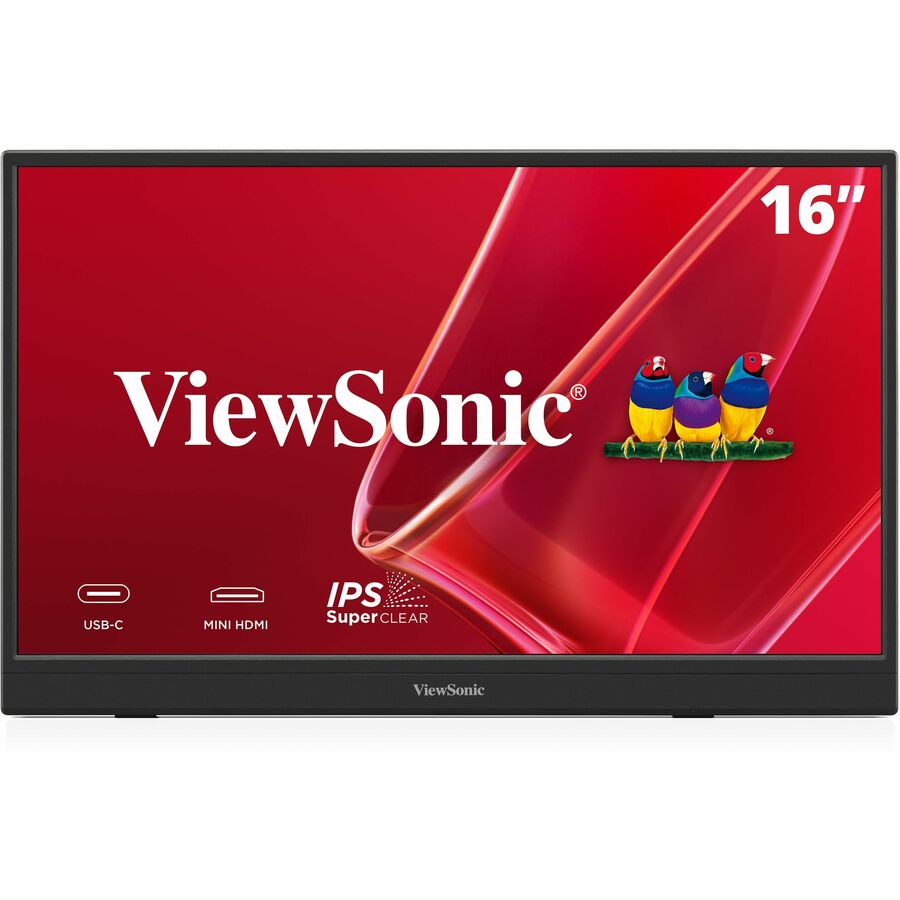 ViewSonic VA1653 16 Inch 1080p Portable Monitor, IPS Display with Eye Care for Easy Second Screen Productivity, Built-in Stand, USB-C, Mini HDMI, and Protective Case