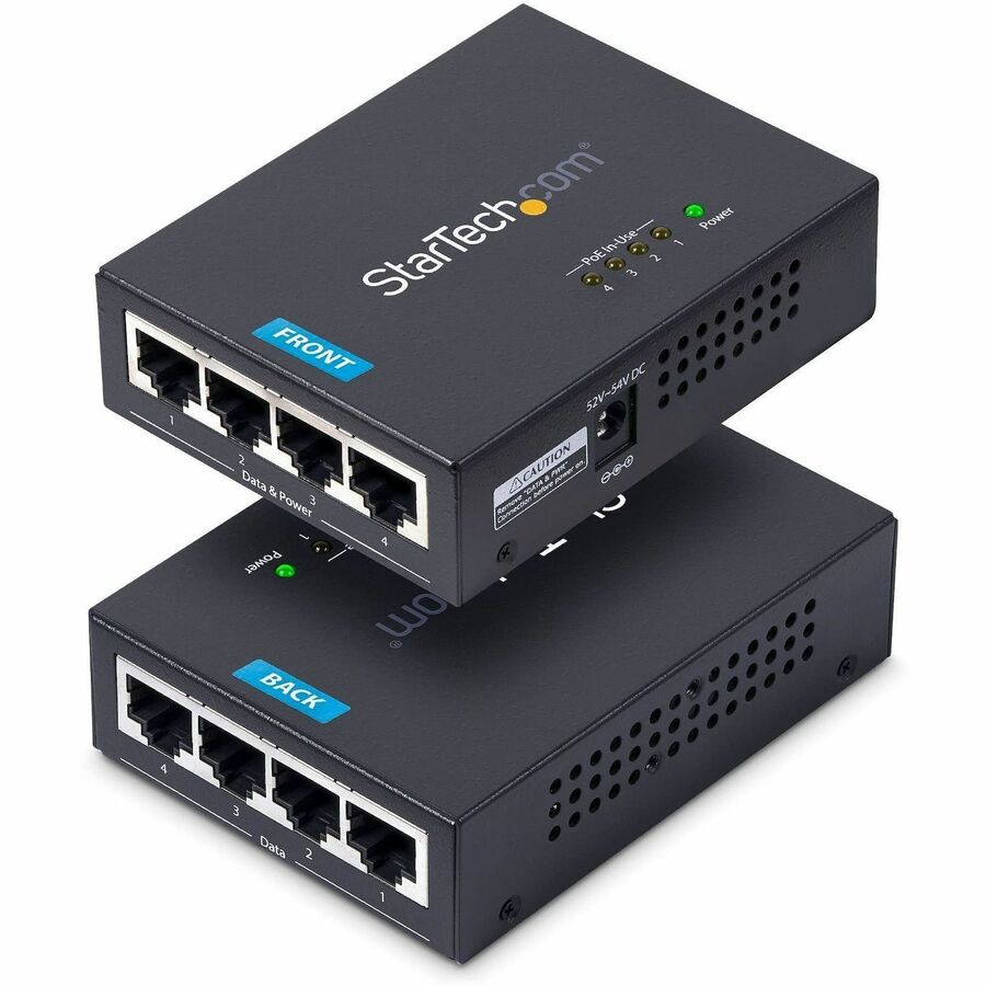 StarTech 4-Port Gigabit Midspan, PoE+ Injector, 802.3at & 802.3af, Wall-Mountable Power over Ethernet Midspan, TAA Compliant
