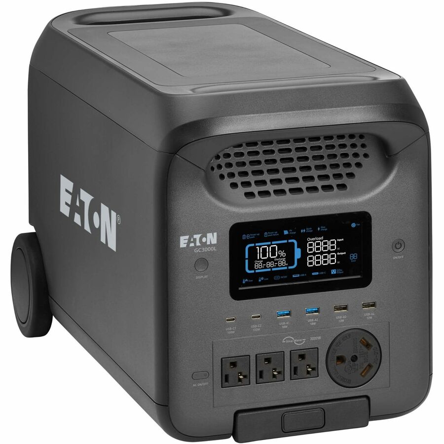 Eaton Portable Power Station - 3000W, Lithium-Ion (LFP), AC, DC, USB-A, USB-C, QC 3.0, LCD, Expandable Runtime