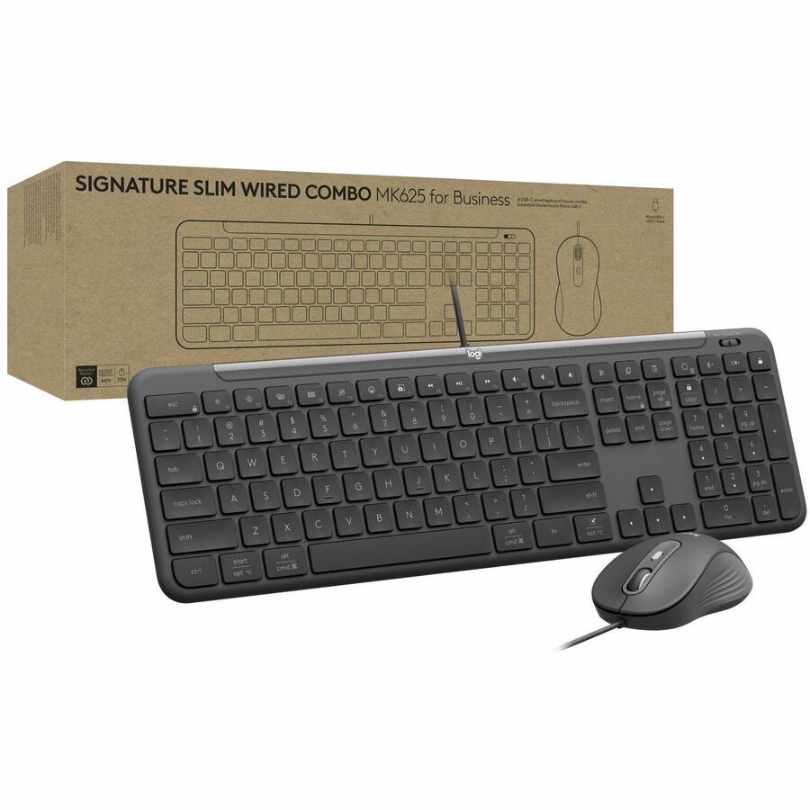 Logitech Signature Slim Wired Combo MK625 for Business, Optical Wired Mouse, Full-Size Keyboard, Plug-and-Play, Graphite