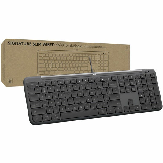 Logitech Signature Slim Wired K620 for Business, Full-Size Keyboard, USB-C Plug-and-Play, scissor keys, Graphite