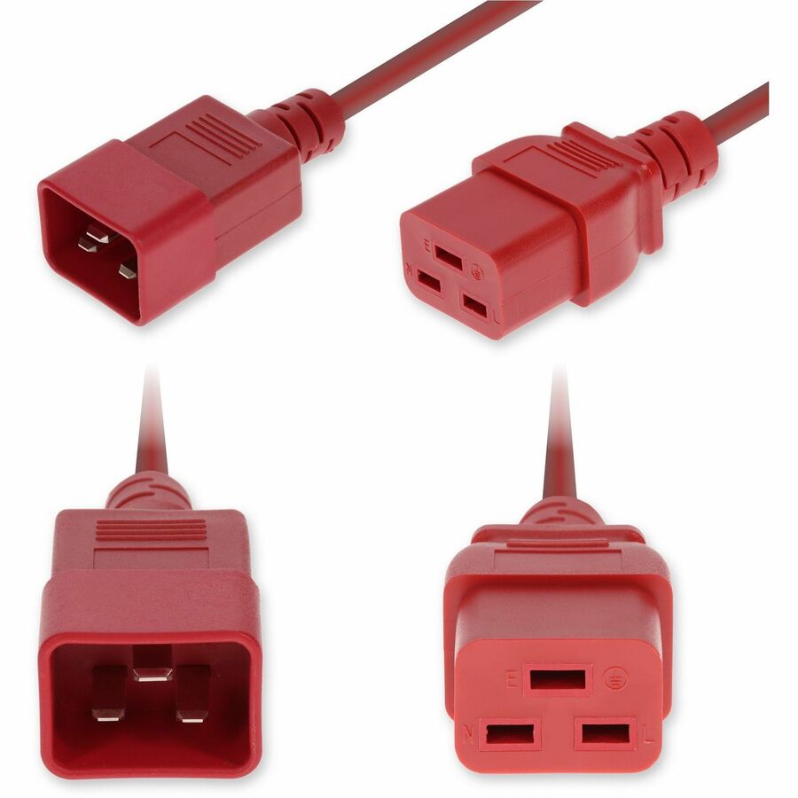 AddOn 6ft C20 Male to C19 Female P-Lock Compatible Industrial Grade 12 AWG 250V at 20A PVC SJT (Service Junior Thermoplastic) Red Power Cable