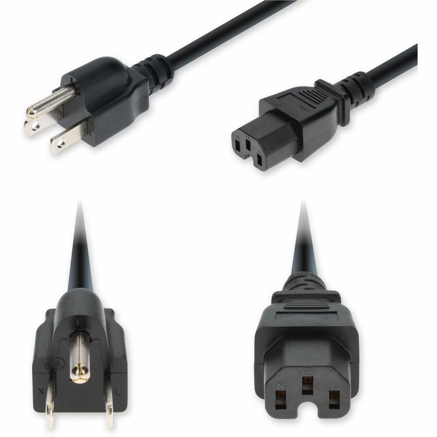 AddOn 6ft NEMA 5-15P Male to C15 Female Standard Commercial 14 AWG 125V at 15A PVC SJT (Service Junior Thermoplastic) Black Power Cable