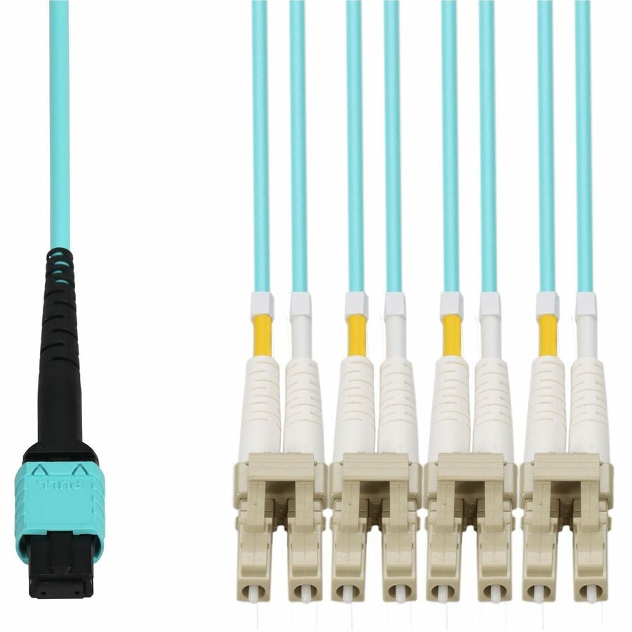 3M MPO/UPC TO 4XLC/UPC DUPLEX AQUA OM4 OFNR (RISER-RATED) 8-STRAND FIBER FANOUT