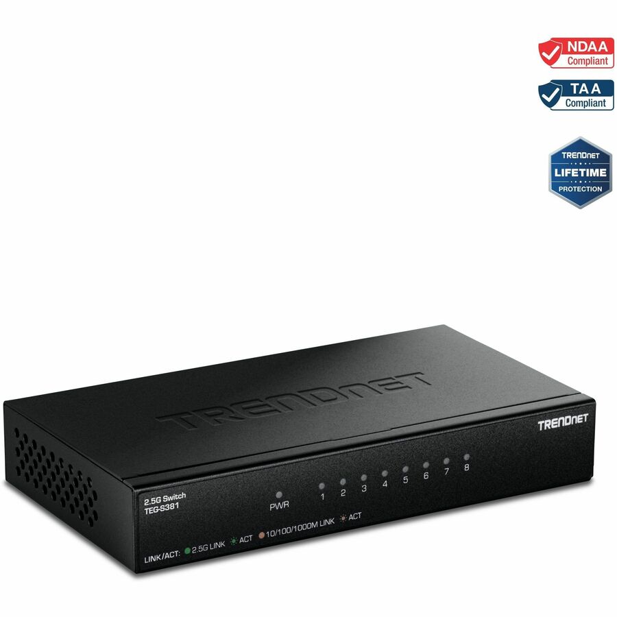 TRENDnet 8-Port 2.5Gb Switch, TEG-S381, 8 x 2.5G RJ45 Ports, 40Gbps Switching Capacity, NDAA + TAA Compliant, Ethernet Splitter, for Game Console, NAS, PC, Lifetime Protection