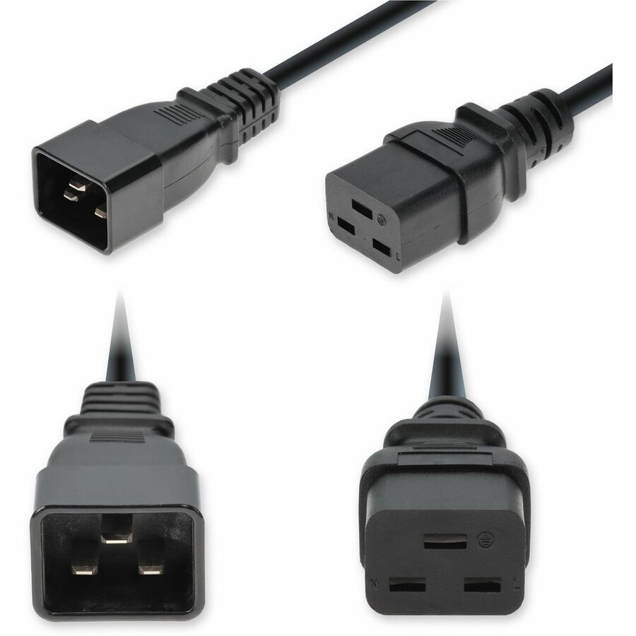 AddOn 3ft C20 Male to C19 Female Standard Commercial Temp 14 AWG 250V at 15A PVC SJT (Service Junior Thermoplastic) Black Power Cable