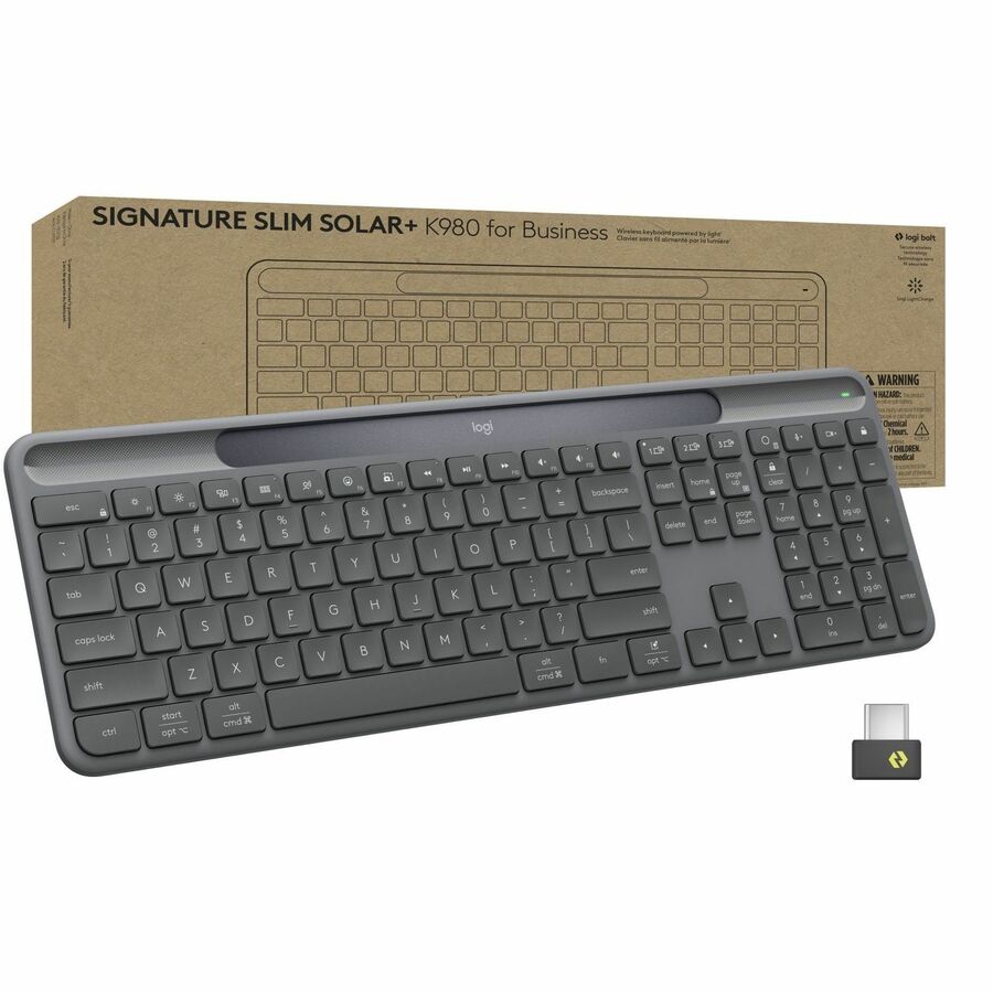 Logitech Signature Slim Solar+ K980 for Business, Wireless Keyboard, Quiet Typing, Secure Receiver, Bluetooth, Windows, Mac - Graphite