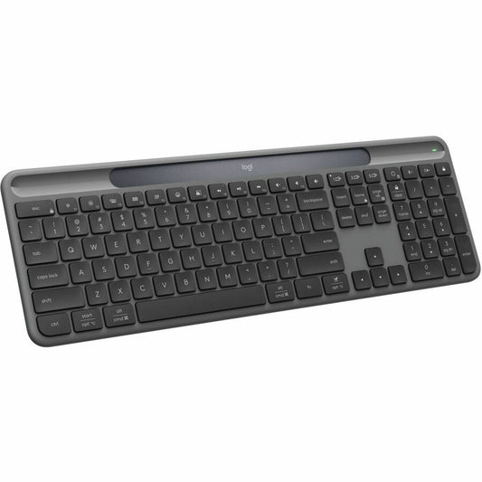 Logitech Signature Slim Solar+ wireless keyboard, solar and artificial light powered, durable battery that lasts up to 10 years, customizable keys, Bluetooth, Graphite