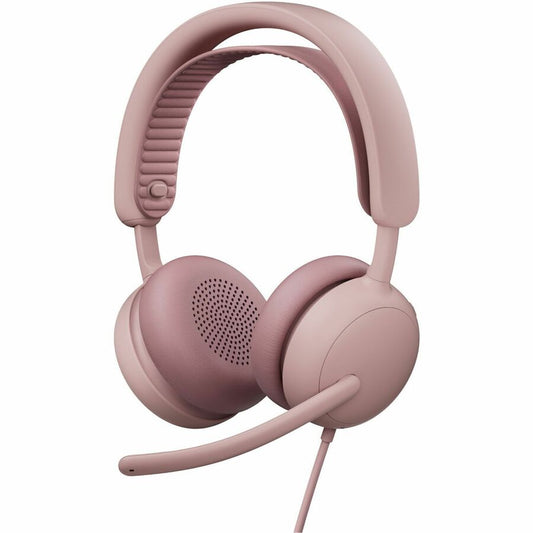 Logitech Zone Wired 2 for Business - Noise-Canceling Headset with Adaptive Hybrid ANC, Microsoft Teams Certified, USB-C with USB-A adapter, Rose