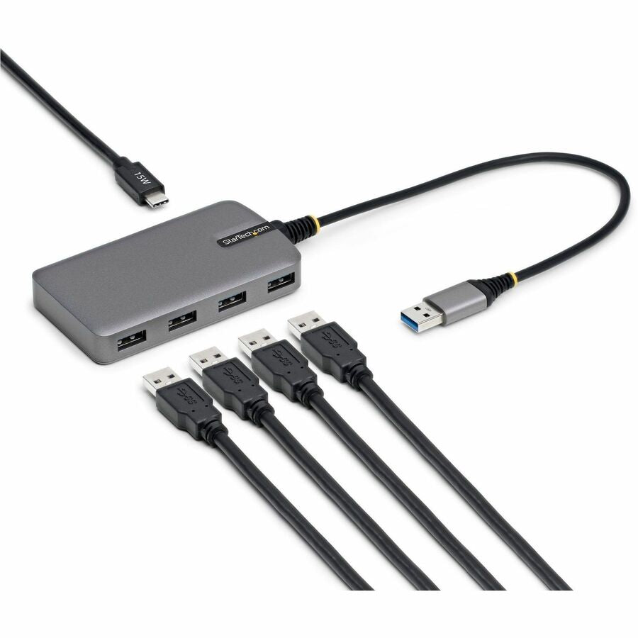StarTech 4-Port USB-A Hub, 5Gbps, Bus Powered, USB-A to 4x USB-A Hub with USB-C Auxiliary Power Input, Portable USB Hub
