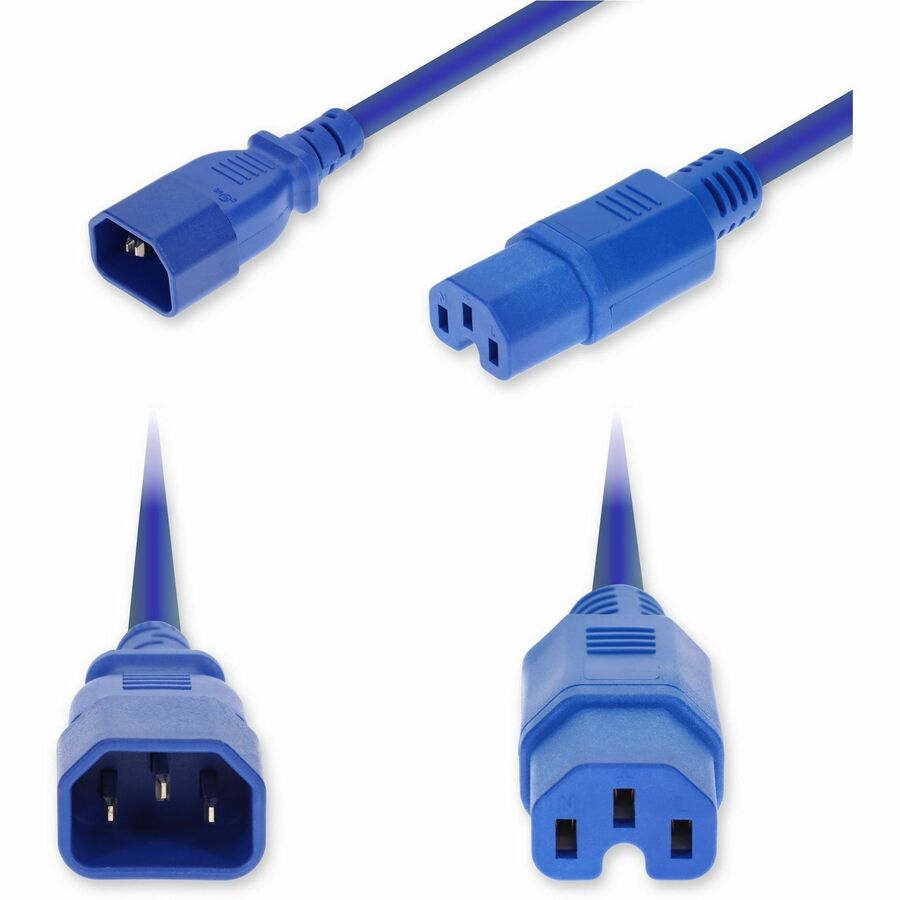AddOn 5ft C14 Male to C15 Female Standard Commercial Temp 14 AWG 250V at 15A PVC SJT (Service Junior Thermoplastic) Blue Power Cable
