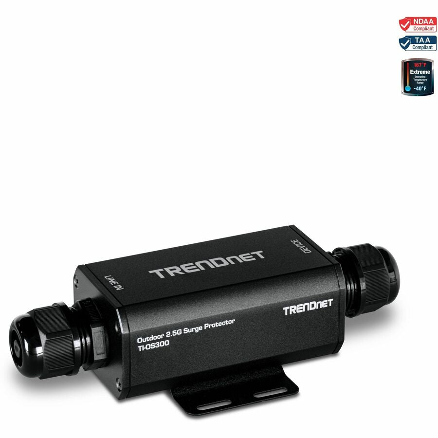 TRENDnet Outdoor 2.5G PoE++ Ethernet Surge Protector, TI-OS300, 2 x 2.5Gbps RJ-45 Ethernet Ports, IP67 Rated, NDAA & TAA Compliant