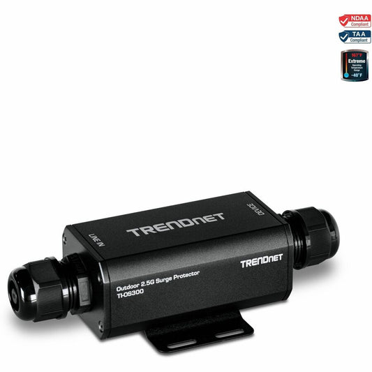 TRENDnet Outdoor 2.5G PoE++ Ethernet Surge Protector, TI-OS300, 2 x 2.5Gbps RJ-45 Ethernet Ports, IP67 Rated, NDAA & TAA Compliant