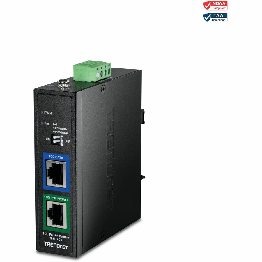 TRENDnet Industrial 10G PoE++ Splitter, TI-SG704, Splits a 10G 90W PoE++ Signal into Separate Power and Data Sources, NDAA & TAA Compliant, Up to 100m (328 ft.), Lifetime Protection