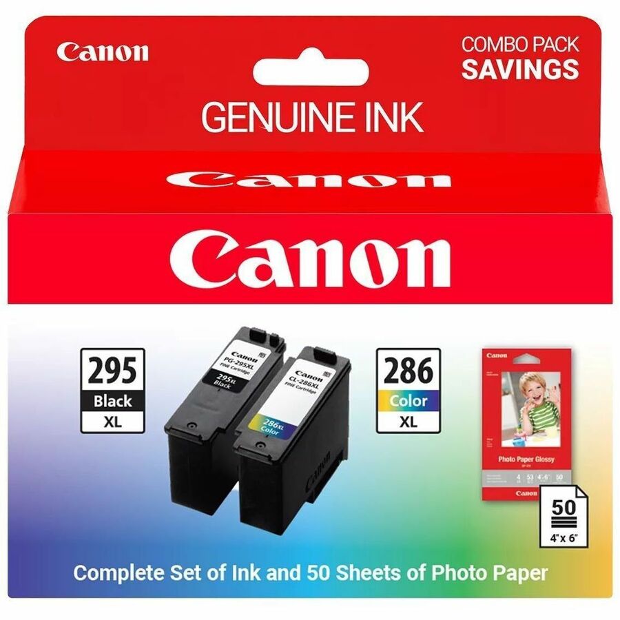 Canon PG-295XL/CL-286XL Original XL Yield Inkjet Ink Cartridge/Paper Kit - Combo Pack - Cyan, Magenta, Yellow, Black - 2 Pack