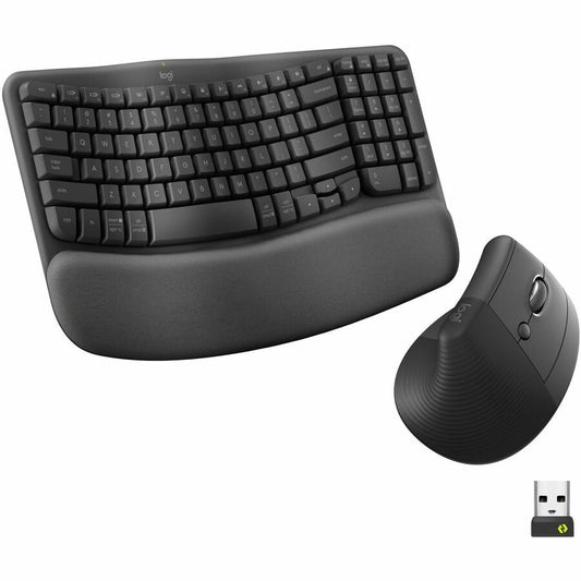 Logitech Wave Keys & Lift Vertical Mouse - Ergonomic Wireless Keyboard and Mouse Combo - with Cushioned Palm Rest (Graphite)