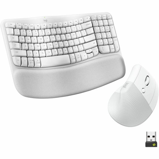 Logitech Wave Keys & Lift Vertical Mouse - Ergonomic Wireless Keyboard and Mouse Combo - with Cushioned Palm Rest (Off-white)