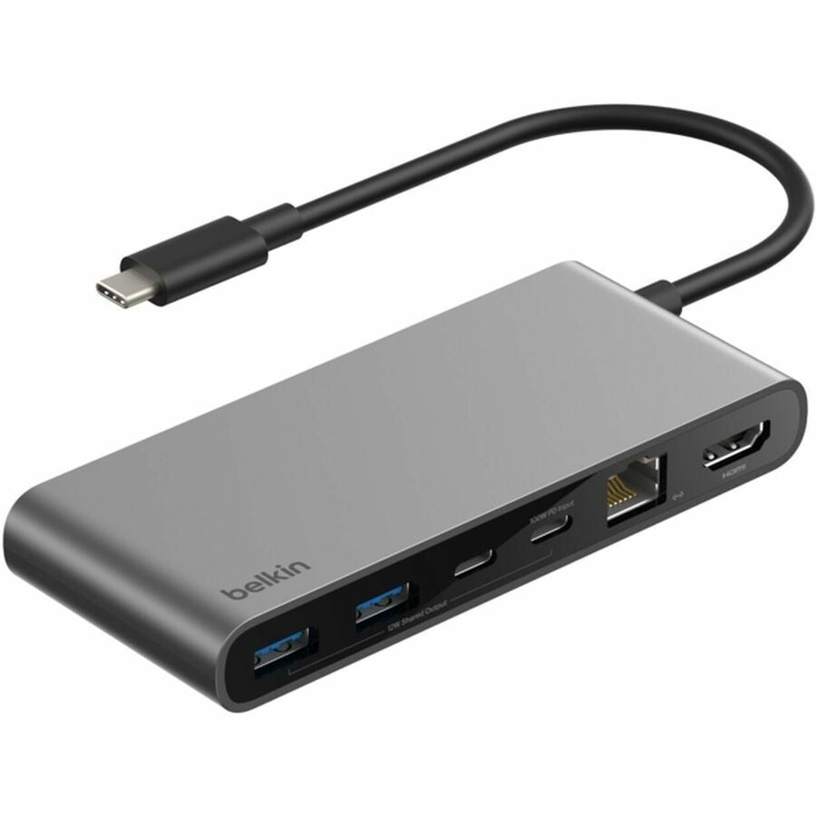 Belkin 8-Port USB-C Hub - 2xUSB-A, 2xUSB-C, 1xHDMI, 1xEthernet, 1xSD Reader, 1xMicroSD Reader - Grey